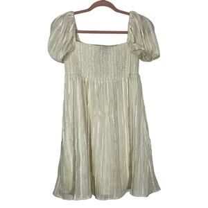 Altar'd State Cream Ivory Short Puff Sleeve Smocked Top Mini A-line Dress Size M